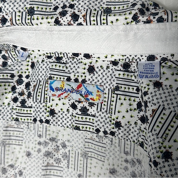 Brandolini All Over Graphic Print Button Up Dress Shirt Business Casual Vintage - Picture 15 of 17